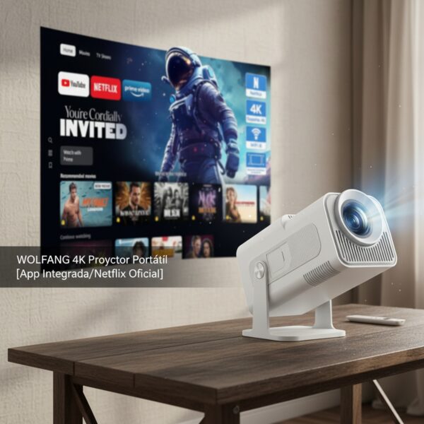 WOLFANG 4K Proyector Portátil【App Integrada/Netflix Oficial】