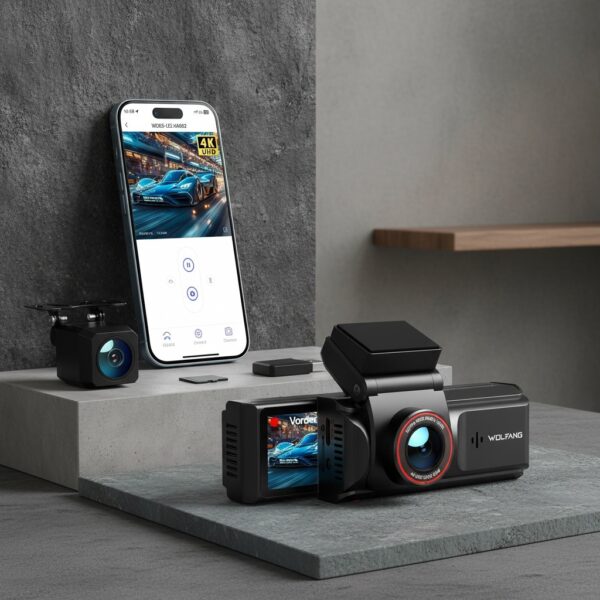 WOLFANG 4K Dashcam WiFi Dash Camera Para Coches Delantera Y Trasera