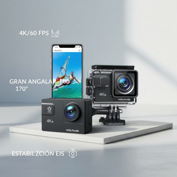 WOLFANG Cámara Deportiva WiFi 4K 60FPS GA300